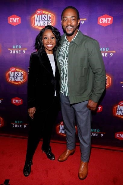 Gladys Knight and Anthony Mackie attend the 2021 CMT Music Awards at Bridgestone Arena on June 09, 2021 in Nashville, Tennessee.
