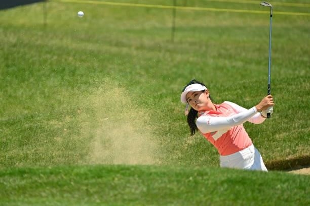Yui Kawamoto of Japan hits out from a bunker on the 9th hole during the first round of the Ai Miyazato Suntory Ladies Open at Rokko Kokusai Golf Club...