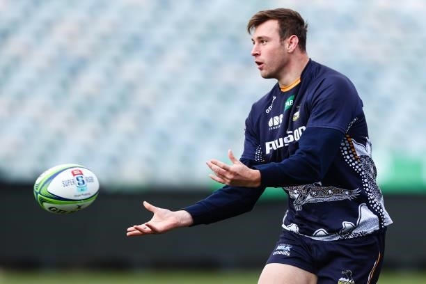 Nick Frost in action during an ACT Brumbies Super Rugby Trans-Tasman captain's run at GIO Stadium on June 10, 2021 in Canberra, Australia.