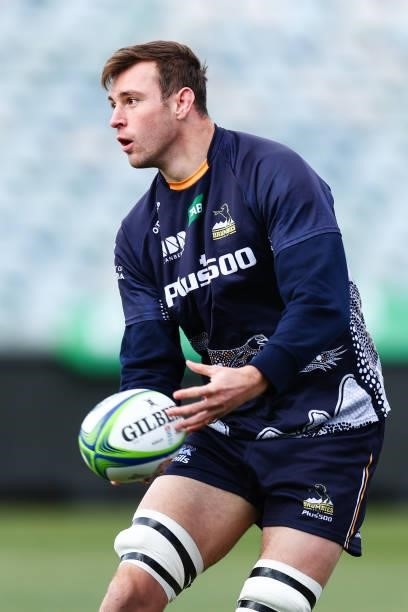 Nick Frost in action during an ACT Brumbies Super Rugby Trans-Tasman captain's run at GIO Stadium on June 10, 2021 in Canberra, Australia.
