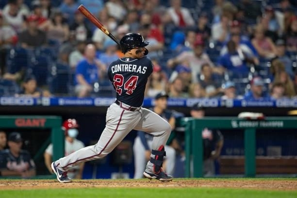 William Contreras of the Atlanta Braves bats against the Philadelphia Phillies at Citizens Bank Park on June 9, 2021 in Philadelphia, Pennsylvania....