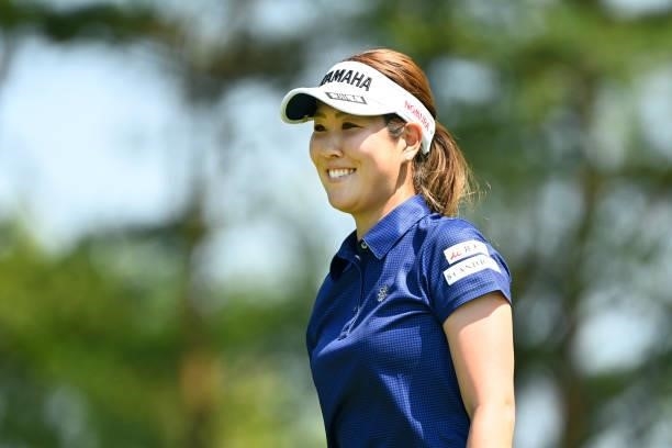 Mami Fukuda of Japan smiles on the 5th hole during the first round of the Ai Miyazato Suntory Ladies Open at Rokko Kokusai Golf Club on June 10, 2021...