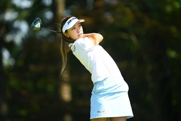 Eimi Koga of the United States hits her tee shot on the 5th hole during the first round of the Ai Miyazato Suntory Ladies Open at Rokko Kokusai Golf...