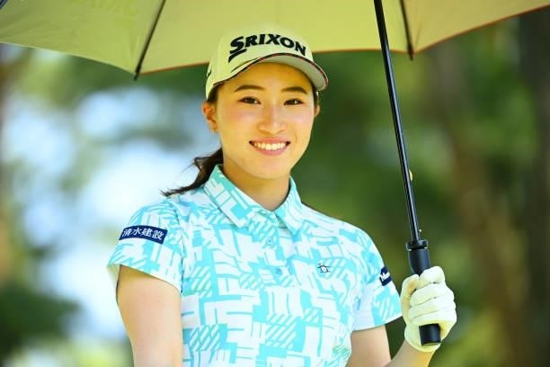 Rieru Shibusawa of Japan smiles on the 2nd hole during the first round of the Ai Miyazato Suntory Ladies Open at Rokko Kokusai Golf Club on June 10,...