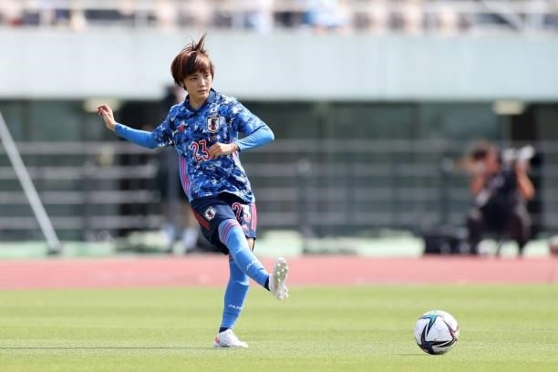 Nanami Kitamura of Japan in action during the women's international friendly match between Japan and Ukraine at Edion Stadium Hiroshima on June 10,...
