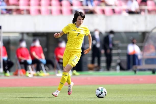 Yana Kalinina of Ukraine in action during the women's international friendly match between Japan and Ukraine at Edion Stadium Hiroshima on June 10,...