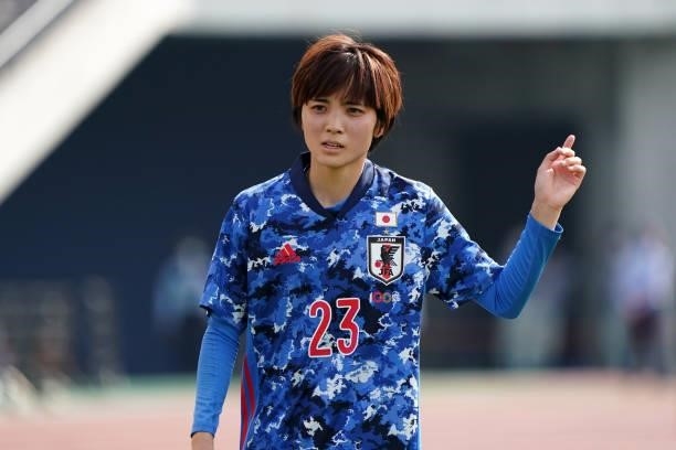 Nanami Kitamura of Japan is seen during the women's international friendly match between Japan and Ukraine at Edion Stadium Hiroshima on June 10,...