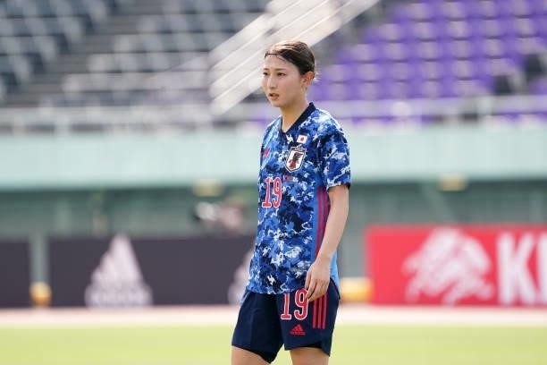 Yuzuho Shiokoshi of Japan is seen during the women's international friendly match between Japan and Ukraine at Edion Stadium Hiroshima on June 10,...