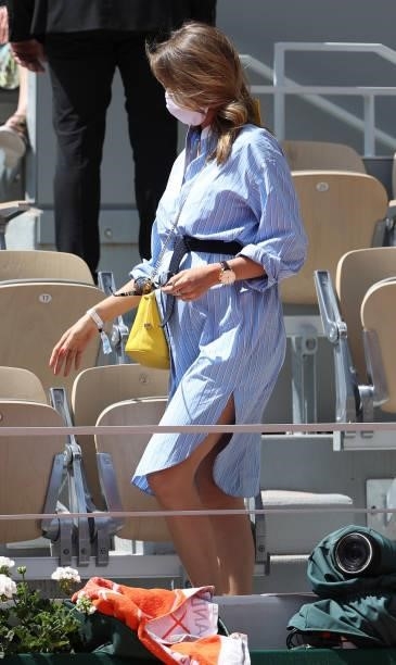 Pregnant Ophelie Meunier attends day 11 of the 2021 Roland-Garros, French Open, a Grand Slam tennis tournament at Roland-Garros stadium on June 9,...