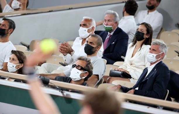 From left, Amelie Oudea-Castera, Director of French Tennis Federation FFT, Fabien Galthie, coach of French rugby team , Mansour Bahrami, Tony Parker,...