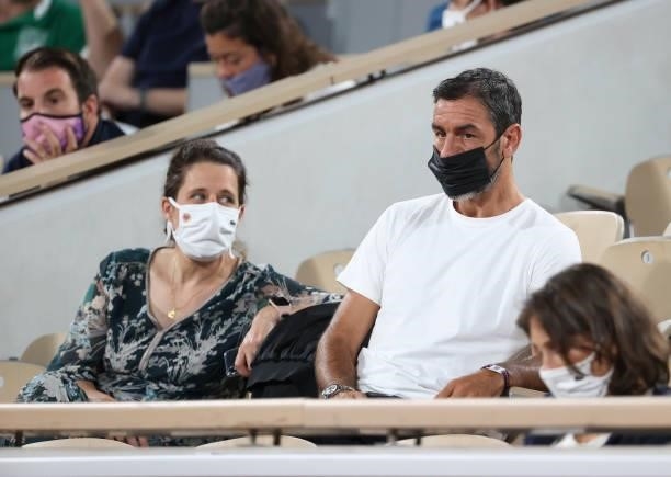 Robert Pires and his wife Jessica attend the night session of day 11 of the 2021 Roland-Garros, French Open, a Grand Slam tennis tournament at...