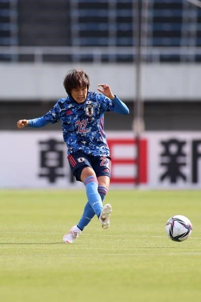 Saori Takarada of Japan in action during the women's international friendly match between Japan and Ukraine at Edion Stadium Hiroshima on June 10,...