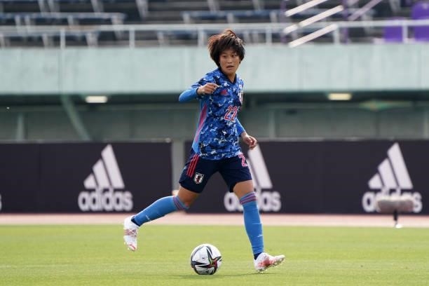 Saori Takarada of Japan in action during the women's international friendly match between Japan and Ukraine at Edion Stadium Hiroshima on June 10,...