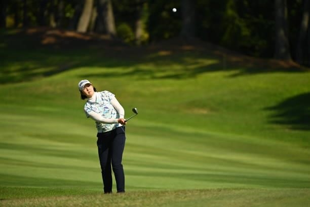 Rie Tsuji of Japan chips onto the 2nd green during the first round of the Ai Miyazato Suntory Ladies Open at Rokko Kokusai Golf Club on June 10, 2021...