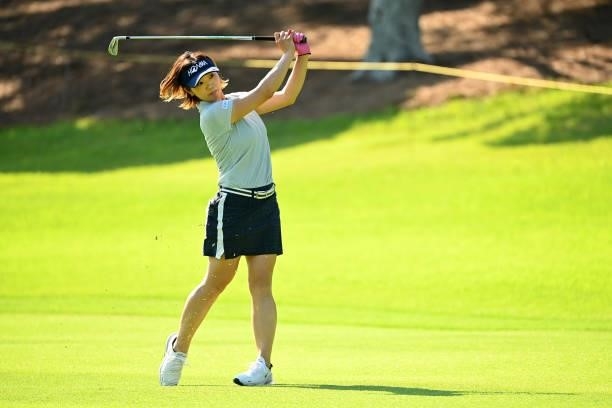 Rumi Yoshiba of Japan hits her second shot on the 17th hole during the first round of the Ai Miyazato Suntory Ladies Open at Rokko Kokusai Golf Club...