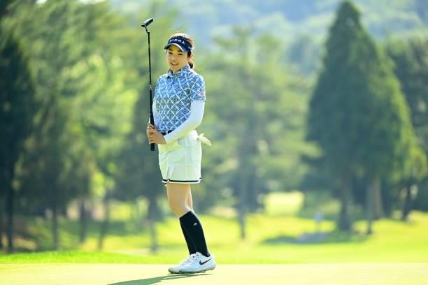 Sumika Nakasone of Japan reacts after a putt on the 17th green during the first round of the Ai Miyazato Suntory Ladies Open at Rokko Kokusai Golf...