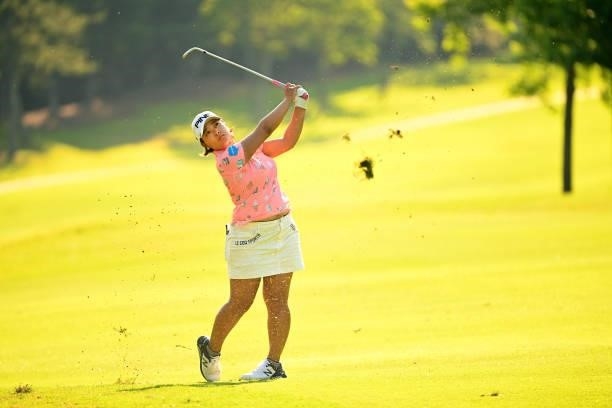 Ai Suzuki of Japan hits her third shot on the 17th hole during the first round of the Ai Miyazato Suntory Ladies Open at Rokko Kokusai Golf Club on...