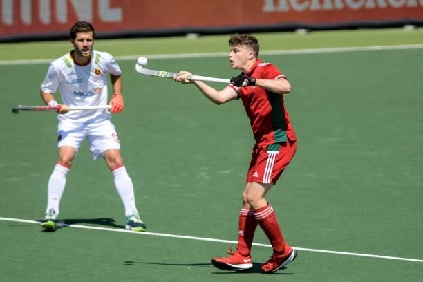 Rhys Bradshaw of Wales during the Euro Hockey Championships match between Spain and Wales at Wagener Stadion on June 10, 2021 in Amstelveen,...