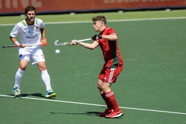 Rhys Bradshaw of Wales during the Euro Hockey Championships match between Spain and Wales at Wagener Stadion on June 10, 2021 in Amstelveen,...