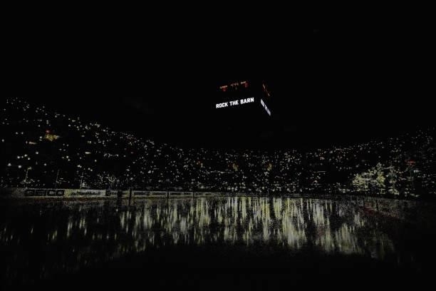Fans light up the arena with cell phones prior to the game between the New York Islanders and the Boston Bruins in Game Six of the Second Round of...