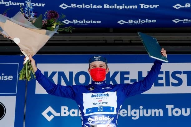 Remco Evenepoel of Belgium and Team Deceuninck - Quick-Step Blue leader jersey celebrates at podium during the 90th Baloise Belgium Tour 2021, Stage...