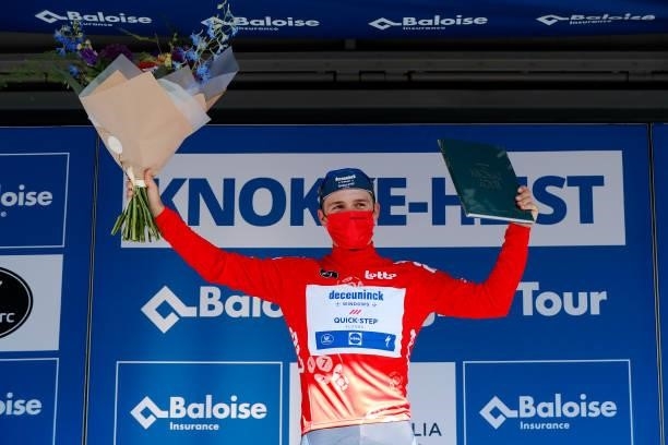 Remco Evenepoel of Belgium and Team Deceuninck - Quick-Step Red points jersey celebrates at podium during the 90th Baloise Belgium Tour 2021, Stage 2...