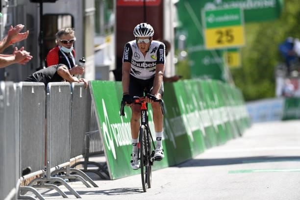 Kilian Frankiny of Switzerland and Team Qhubeka Assos at arrival during the 84th Tour de Suisse 2021, Stage 5 a 175,2km stage from Gstaad to...