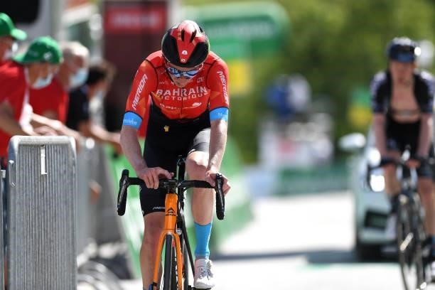 Stephen Williams of United Kingdom and Team Bahrain Victorious at arrival during the 84th Tour de Suisse 2021, Stage 5 a 175,2km stage from Gstaad to...