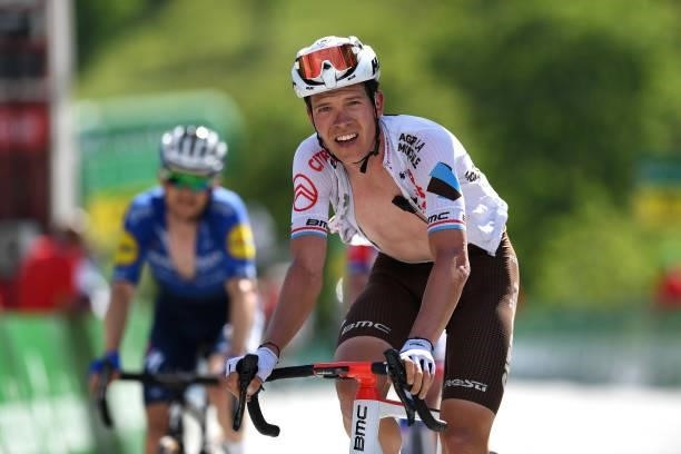 Bob Jungels of Luxembourg and AG2R Citröen Team at arrival during the 84th Tour de Suisse 2021, Stage 5 a 175,2km stage from Gstaad to Leukerbad...