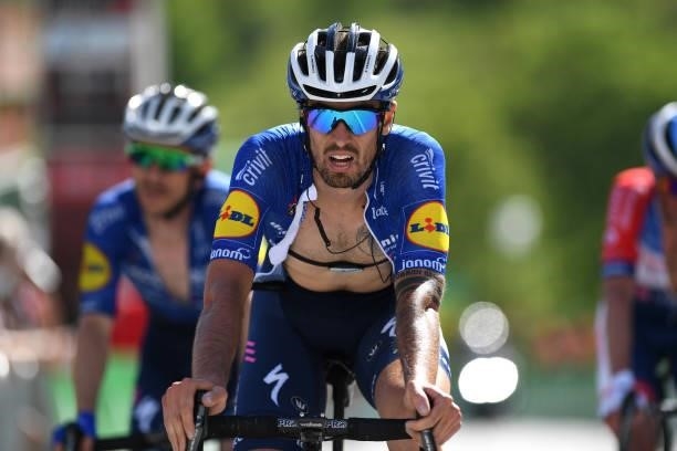 Mattia Cattaneo of Italy and Team Deceuninck - Quick-Step Black Points Jersey at arrival during the 84th Tour de Suisse 2021, Stage 5 a 175,2km stage...