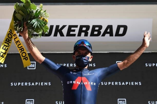 Richard Carapaz of Ecuador and Team INEOS Grenadiers celebrates at podium during the 84th Tour de Suisse 2021, Stage 5 a 175,2km stage from Gstaad to...