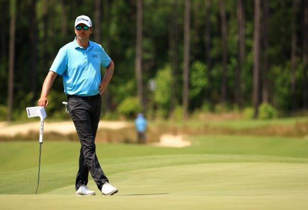 Sean O'Hair prepares to putt on the 11th hole during the first round of the Palmetto Championship at Congaree on June 10, 2021 in Ridgeland, South...