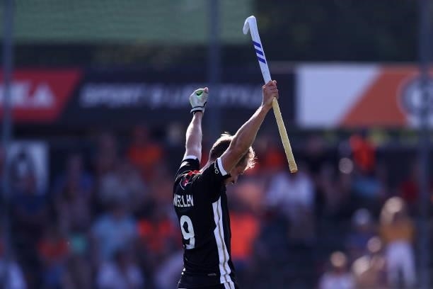 Niklas Wellen of Germany celebrates victory after the Euro Hockey Championships Mens Semi Final match between England and Germany at Wagener Stadion...