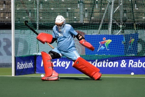 Goalkeeper Ollie Payne of England during the Euro Hockey Championships match between England and Germany at Wagener Stadion on June 10, 2021 in...