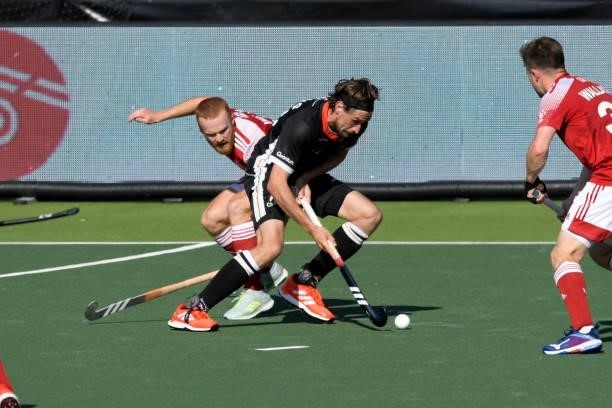 Florian Fuchs of Germany during the Euro Hockey Championships match between England and Germany at Wagener Stadion on June 10, 2021 in Amstelveen,...
