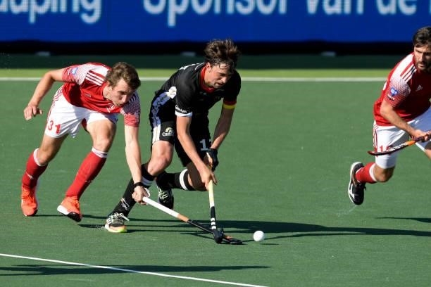 Captain Tobias Hauke of Germany during the Euro Hockey Championships match between England and Germany at Wagener Stadion on June 10, 2021 in...