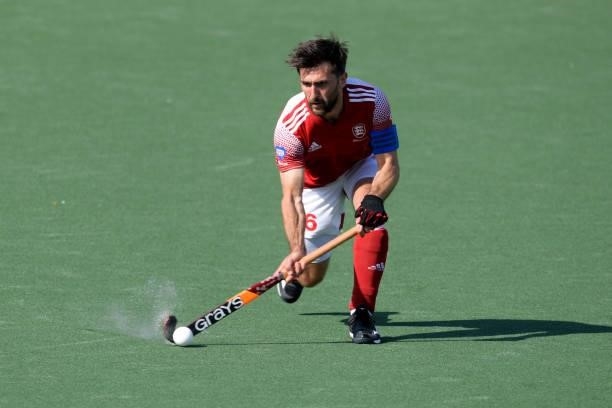 Adam Dixon of England during the Euro Hockey Championships match between England and Germany at Wagener Stadion on June 10, 2021 in Amstelveen,...