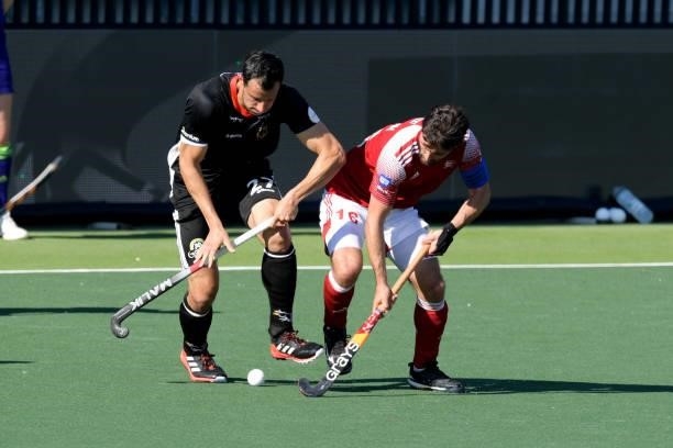 Adam Dixon of England during the Euro Hockey Championships match between England and Germany at Wagener Stadion on June 10, 2021 in Amstelveen,...