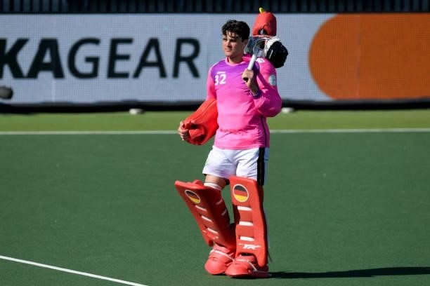 Goalkeeper Alexander Stadler of Germany during the Euro Hockey Championships match between England and Germany at Wagener Stadion on June 10, 2021 in...