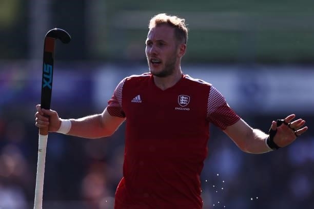 Davis Ames of England in action during the Euro Hockey Championships Mens Semi Final match between England and Germany at Wagener Stadion on June 10,...