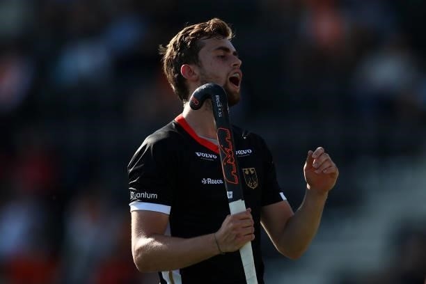 Constantin Staib of Germany reacts to a missed chance on goal during the Euro Hockey Championships Mens Semi Final match between England and Germany...