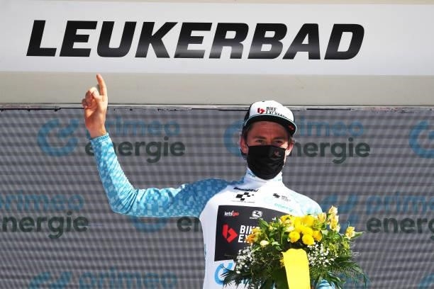 Lucas Hamilton of Australia and Team Bikeexchange White Best Young Rider Jersey celebrates at podium during the 84th Tour de Suisse 2021, Stage 5 a...