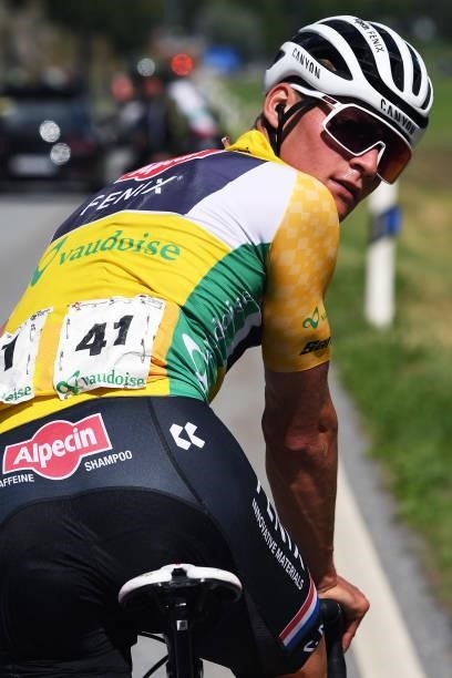 Mathieu Van Der Poel of Netherlands and Team Alpecin-Fenix Yellow Leader Jersey in the Breakaway during the 84th Tour de Suisse 2021, Stage 5 a...