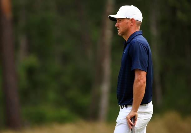 Alex Noren of Sweden waits to putt on the 11th green during the first round of the Palmetto Championship at Congaree on June 10, 2021 in Ridgeland,...