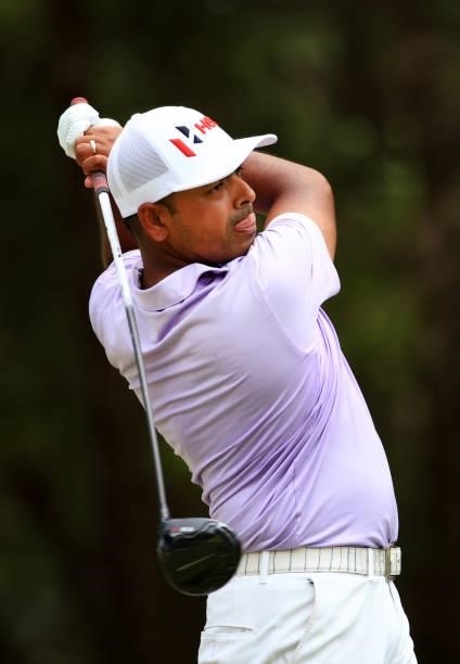 Anirban Lahiri of plays his shot from the 11th tee during the first round of the Palmetto Championship at Congaree on June 10, 2021 in Ridgeland,...