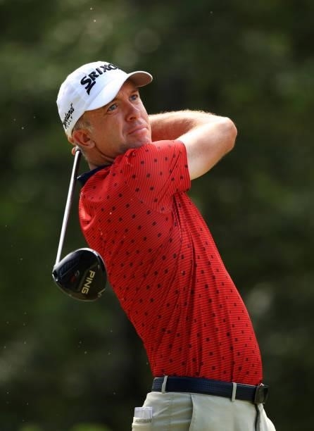 Martin Laird of Scotland plays his shot from the 12th tee during the first round of the Palmetto Championship at Congaree on June 10, 2021 in...
