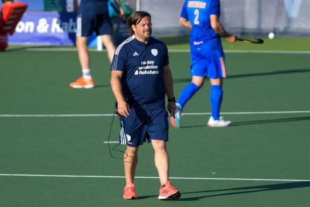 Coach Max Caldas of the Netherlands during the Euro Hockey Championships match between Netherlands and Belgium at Wagener Stadion on June 10, 2021 in...