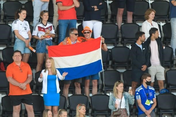 Supporters of Netherlands during the Euro Hockey Championships match between Netherlands and Belgium at Wagener Stadion on June 10, 2021 in...