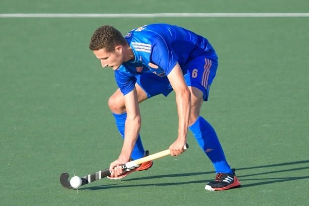 Jonas de Geus of the Netherlands during the Euro Hockey Championships match between Netherlands and Belgium at Wagener Stadion on June 10, 2021 in...