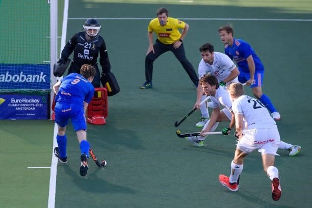 Seve van Ass of the Netherlands during the Euro Hockey Championships match between Netherlands and Belgium at Wagener Stadion on June 10, 2021 in...